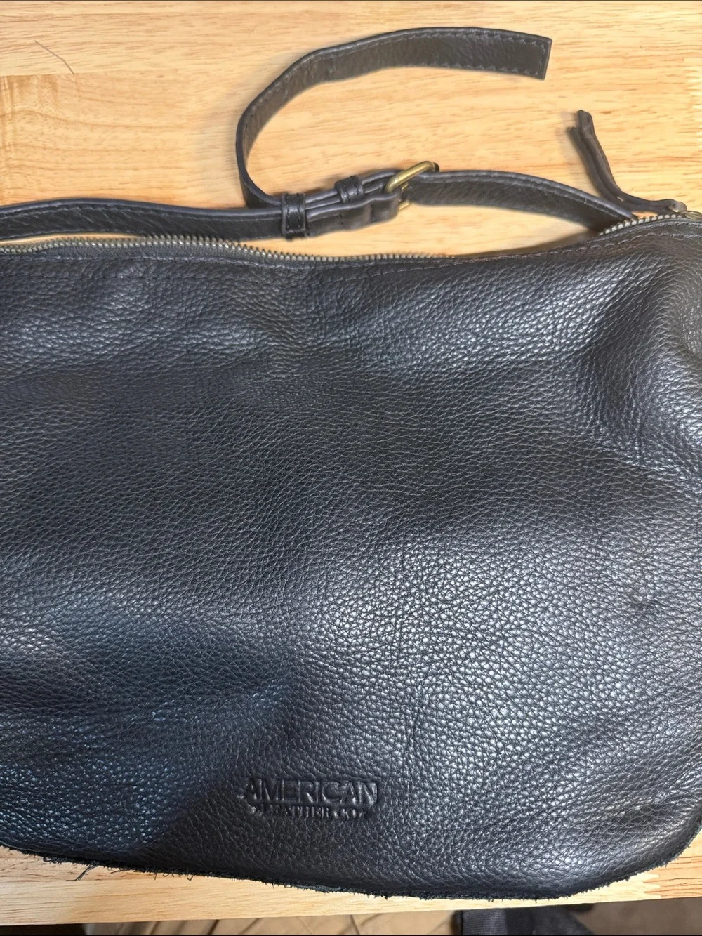 American Leather Co. Black Pebbled Leather Messenger Bag